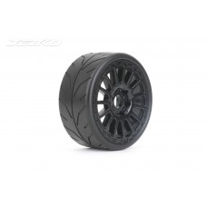 1/8 GT Racing Tire-BLACK PHOENIX/Radia Rim/Black/Medium Soft/Glued/Belted MTD Tires (2) by Jetko 1/8 GT Racing Tire-BLACK PHOENIX/Radia Rim/Black/Medium Soft/Glued/Belted MTD Tires (2) by Jetko