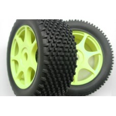 Rebels-Medium, Spoke Rim Yellow. 1/8 Buggy Tyre M3 Close Tread Pattern for Hard Surface. 1 x Pair