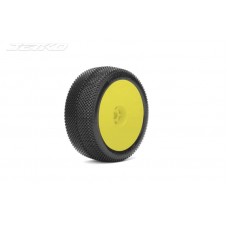 RED DEVIL:1/8Buggy/Dish/Yellow Rim/Super Soft/Glued MTD Tires (2) By Jetko