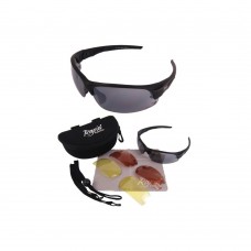 Edge Sunglasses matt black TR90 frame 3 lense sets Cat 0 yellow low light, 2 beige polarized, 3 Frostech mirror, 100% UVA/B protection by Rapid Eyewear