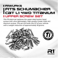 R1WURKS Fits Schumacher Cat L1 4wd Titanium upper Screw Set 70-piece set replaces upper button head screws with high-quality Grade 5 (6Al-4V) titanium screws