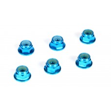 4mm Aluminum Serrated Lock Nuts, Blue (6)